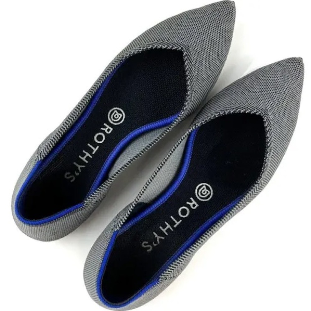 Rothys The Point Pebble Gray Birdseye Textile Ballet Flat Shoe Women’s 9.5